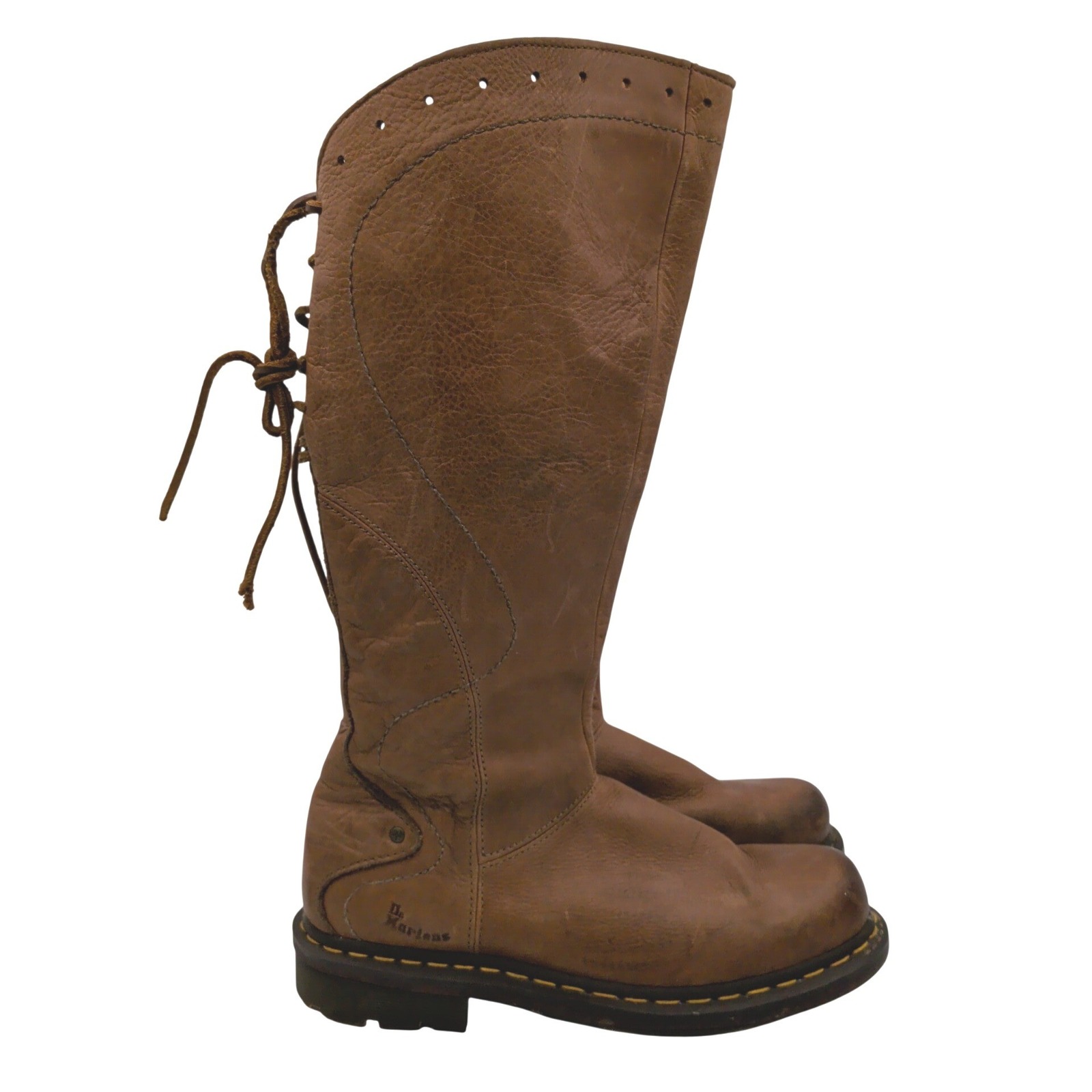 Dr Martens 11484 Slate Hi Peanut Brown Leather Women 9 Tall Knee High Boots Lace